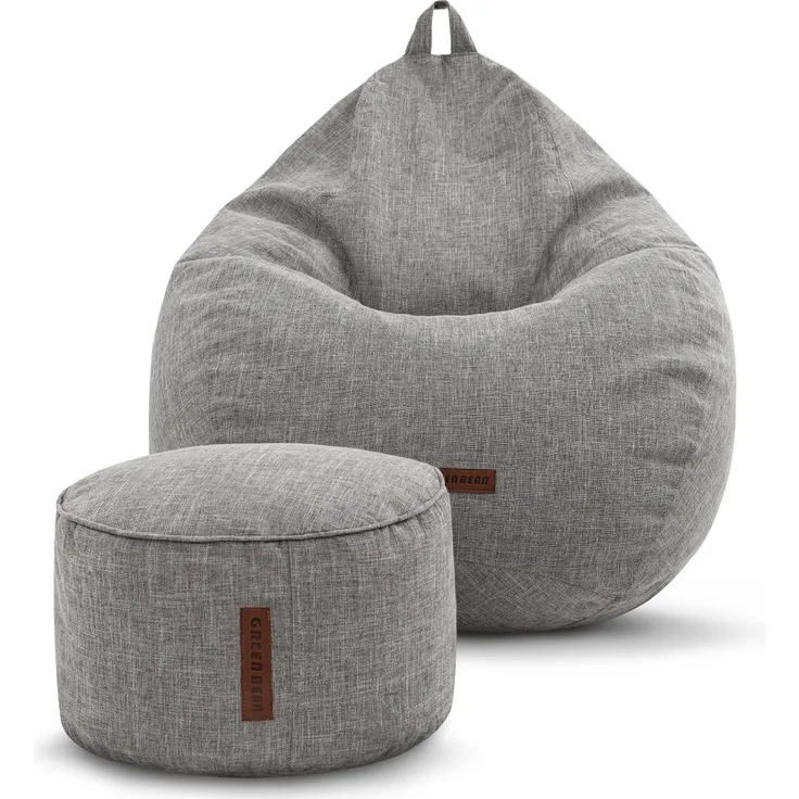 Green Bean® 2er Set Indoor Sitzsack + Hocker mit EPS-Perlen Füllung - Sitzhocker Sitz-pouf , Grau, XXL