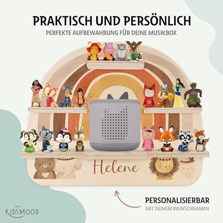 Kidsmood - Tonie Regal fürs Kinderzimmer– Liebevoll gestaltetes Wandregal mit abgerundeten Ecken & Kanten für Toniebox 2 mit Namen & Metallplättchen | Personalisierte Geschenke für Kinder – Bild 5