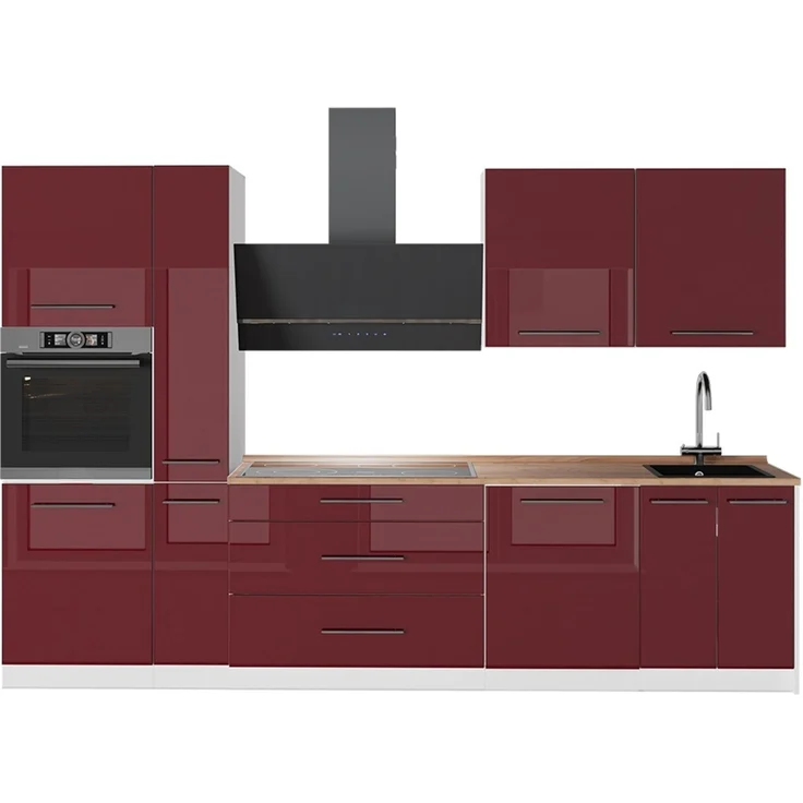 Küchenzeile Fame-Line Bordeaux Hochglanz/Weiß 310 cm, AP Eiche Vicco – Bild 1