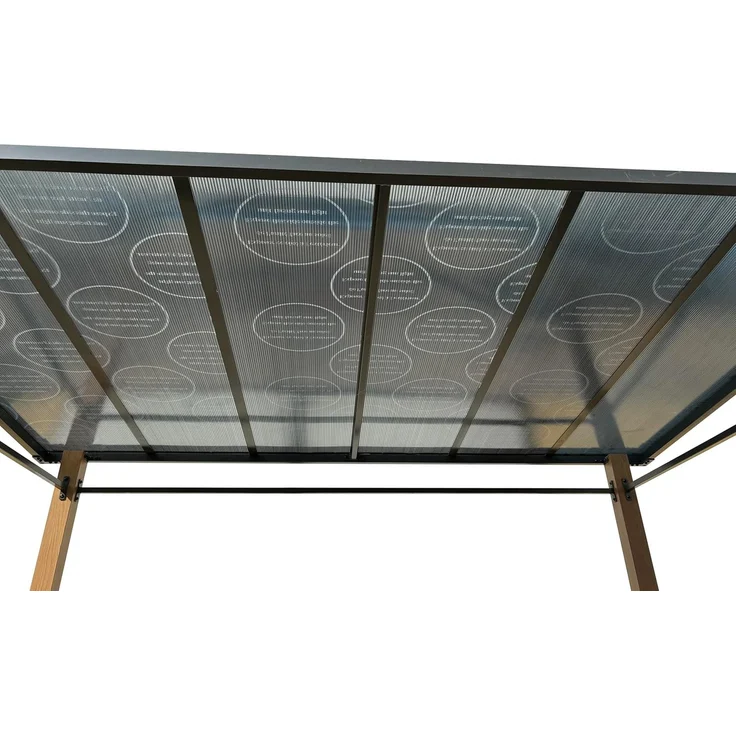 LECO Luxus-Grillpavillon, Aluminiumgestell anthrazit mit Holzoptik, Polycarbonat-Dach grau-transparent, 2,35x1,50m – Bild 2