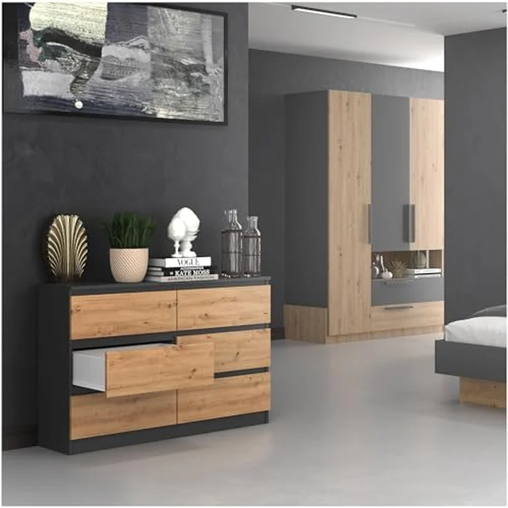 CDF Kommode Malwa M6 120| Farbe: Anthrazit - Eiche Artisan | Schrank für Dokumente, Kleinigkeiten | Ideal für Wohnzimmer, Schlafzimmer, Kinderzimmer, Jugendzimmer und Büro | 6 geräumige Schubladen – Bild 3