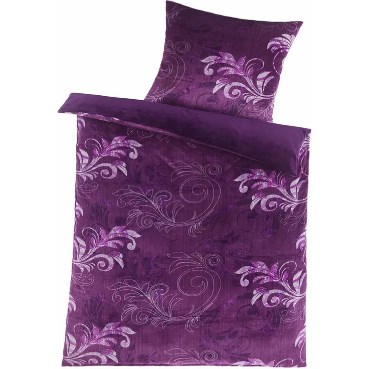 KH-Haushaltshandel Bettwäsche Winter Wende Bettwäsche Cashmere Touch Fleece, 135x200+80x80cm, Fleece, 2 teilig, lila Paisley Muster + uni, Plüsch Nicky, Teddy, weich, warm, fluffig