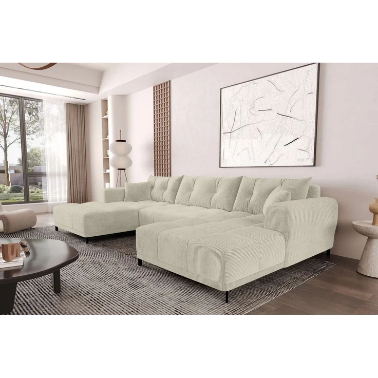99rooms Massimo Wohnlandschaft Cordstoff POSO Greige mit Schlaffunktion – Bild 1