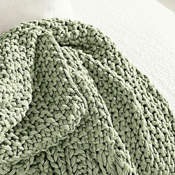 Mirabeau Tagesdecke Plaid Plixoren hellgrün, Strickmuster, Angenehm weich, Dekorativer Grobstrick, Reine Baumwolle – Bild 3