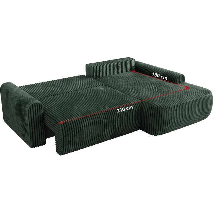 Ecksofa, L-förmiges, lose Kissen, DL-Schlaffunktion, (H 100 x T 187 x B 273 cm) - CUBO L - Cord Grün - linke Seite – Bild 7