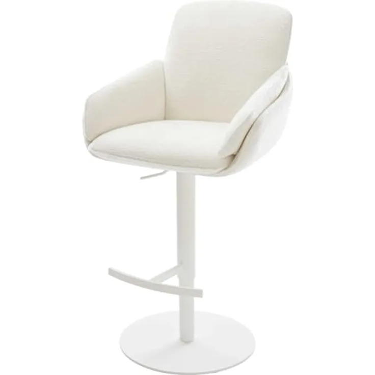 Barstuhl Luan-Flex Bouclé Soft Beige Drehfuß höhenverstellbar Metall Weiß