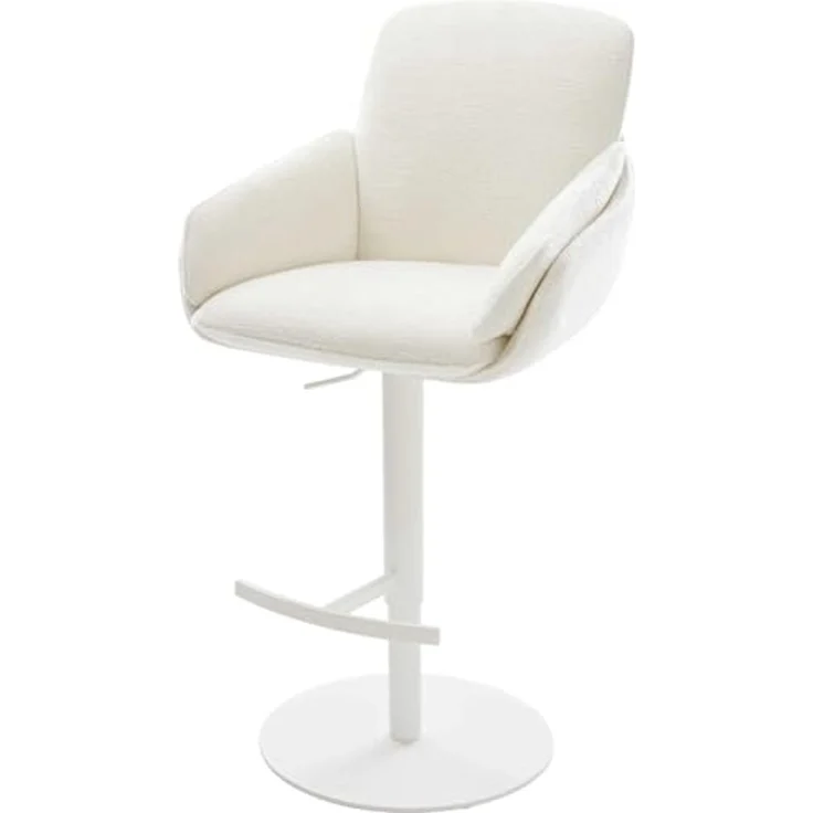 Barstuhl Luan-Flex Bouclé Soft Beige Drehfuß höhenverstellbar Metall Weiß – Bild 1