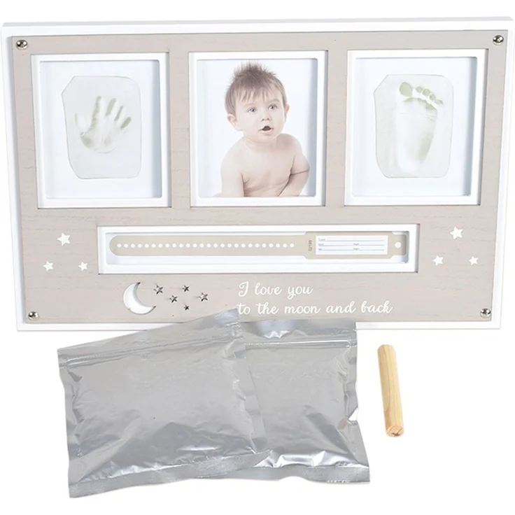 Cangaroo Baby Hand- und Fußabdruckset, Fotorahmen aus Holz, für 2 Abdrücke beige – Bild 3