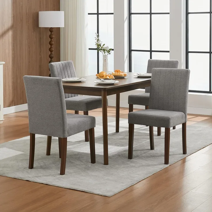 GarveeHome 2-Er Esszimmerstühlen Mit Leinenbezug, Gepolsterte Stühle Mit Rechteckiger Rückenlehne, Küchenstühle Mit 130kg Tragkraft, Für Esszimmer Und Wohnzimmer, 46 x 56 x 88 cm