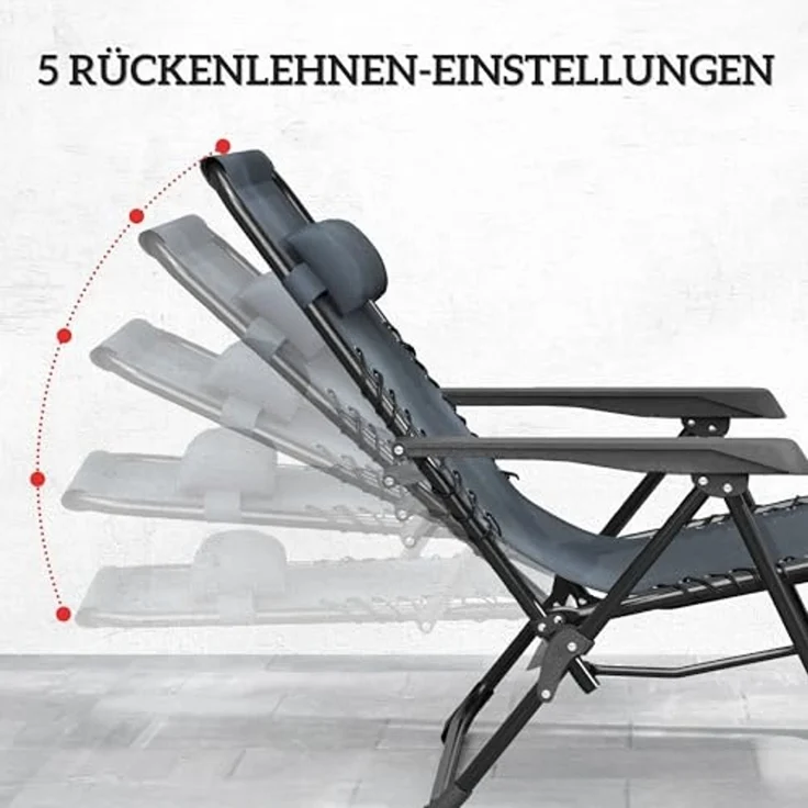 Outsunny Relaxliege mit abnehmbaren Kopfstützen, Beistelltisch, Sonnenliege 3 Teile, für Garten Terrasse Pool Grau – Bild 4