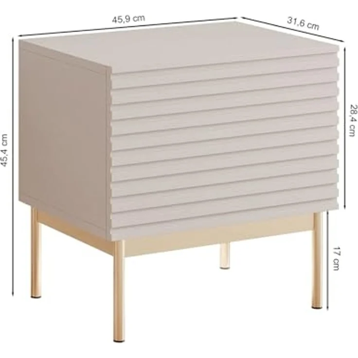Selsey Nachttisch Mit LED-Licht 46 cm Breite Kaschmirfarbe und Goldene Metallbeine - Push-to-Open Tür Geräumiges Fach Minimalistische Grifflos-Front Möbel für Schlafzimmer – Bild 3