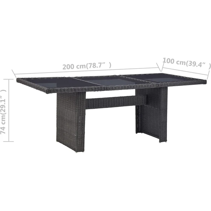 Gartentisch, Esstisch, Küchentisch Schwarz 200 x 100 x 74 cm Glas und Poly Rattan – Bild 6