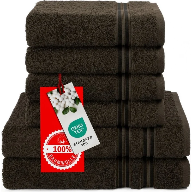 Hammetex 6 teiliges Handtuch Set, 100% Baumwolle Weich Saugstark Qualität Handtücher Set, 2 Badetücher 70x140 cm, 4 Handtücher 50x100 cm, Braun – Bild 3