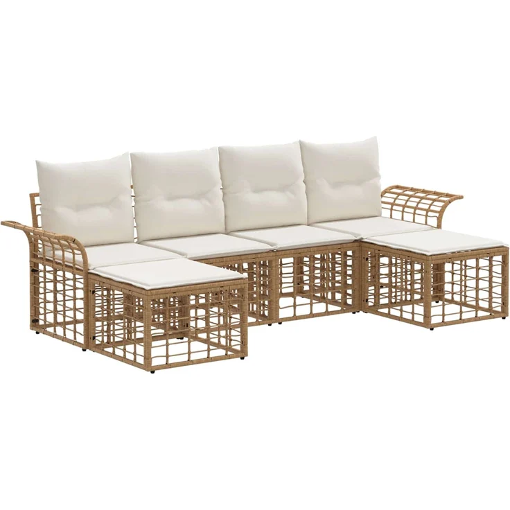 vidaXL Outdoor-Sofagarnitur 6 pcs Natürlich und Cremweiß Polyester 3437742 – Bild 2
