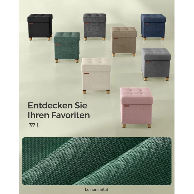 Songmics Sitzbank mit Stauraum, Schuhbank, klappbare Sitztruhe, Aufbewahrungsbox, Fußbank, 38 x 38 x 40 cm, für Wohnzimmer, Schlafzimmer, vintagegrün – Bild 8