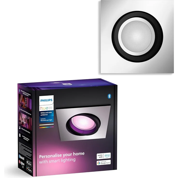 Philips Hue White & Color Ambiance Centura eckige Einbauspots 1er Pack (1.050 lm), dimmbare Deckenlampen mit 16 Mio. Farben, smarte Lichtsteuerung über Sprache und App, aluminium, neue Generation – Bild 1