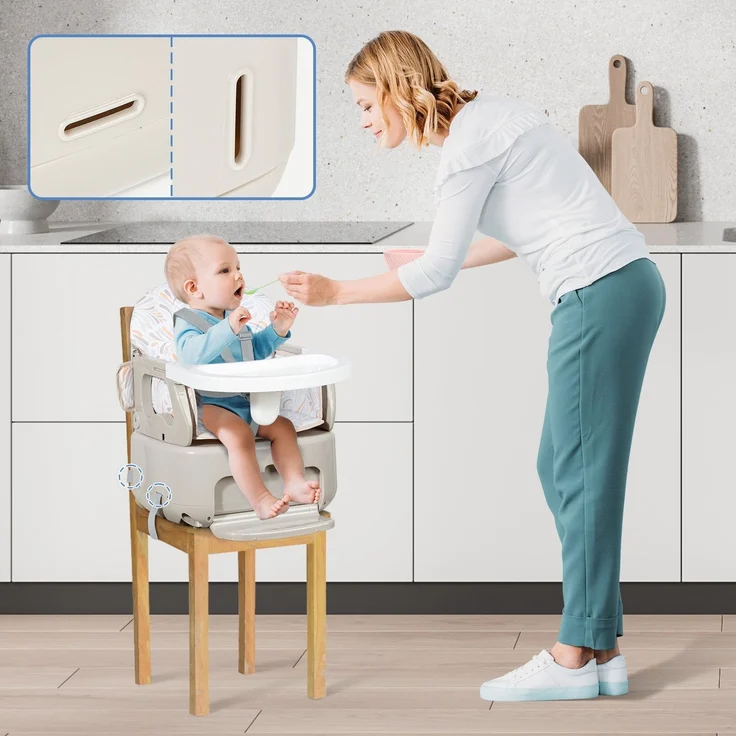 Leogreen Baby Hochstuhl 4 in 1 Babystuhl, Höhenverstellbar und Klappbar kinderhochstuhl, 5-Punkt-Gurt, abnehmbare Tablett, Fußstütze, Rutschfeste Stuhlbeinkappen, ab 6 Monate bis 3 Jahre, Grau – Bild 3