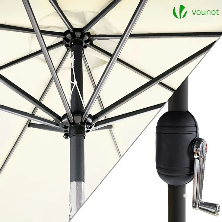 VOUNOT Sonnenschirm 270 cm mit Kurbelvorrichtung, Knickbar, Sonnenschutz UV-Schutz, Balkonschirm Gartenschirm Marktschirm mit Schutzhülle, Beige – Bild 3