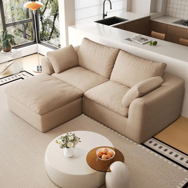 3-Sitzer Ecksofa B 180 x T 155 x H 83 cm mit Leinenbezug in Khaki