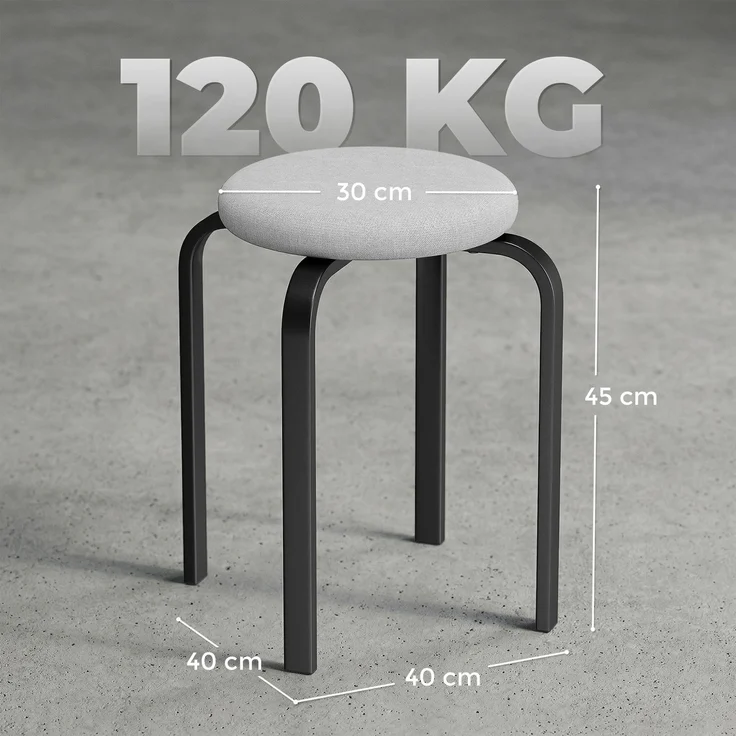 Stapelhocker-Set mit 4 Stück, moderner gepolsterter runder Hocker ohne Rückenlehne für Küche, Esszimmer, Grau--Grau--45x40x40cm--YOUDENOVA – Bild 5