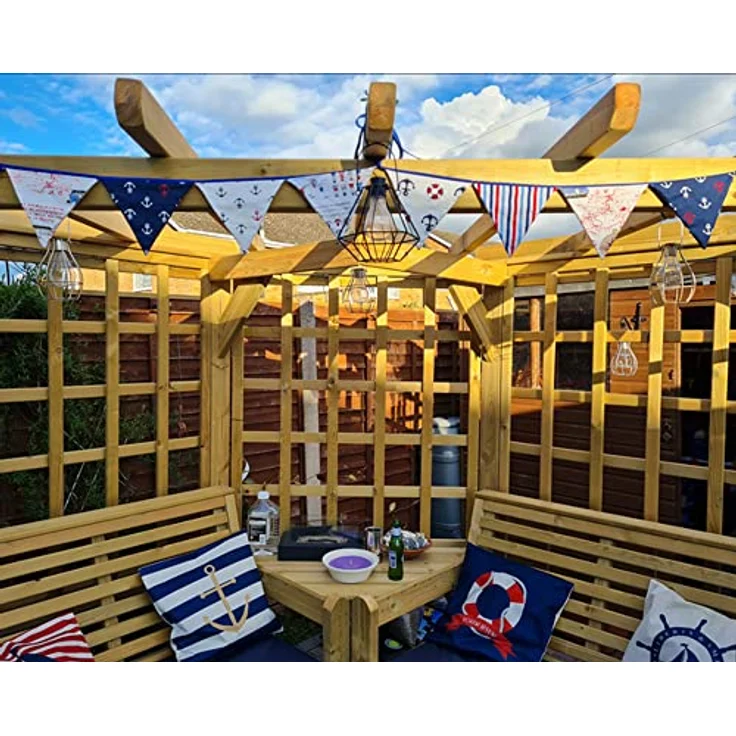 G2PLUS Stoff Wimpel Girlande Doppelseitig, 3. 3M Bunte Wimpelkette Stoffgirlande mit 12stk Girlande Wimpeln für Kinderzimmer Drinnen & Draußen Party-Blau und Weiß – Bild 5