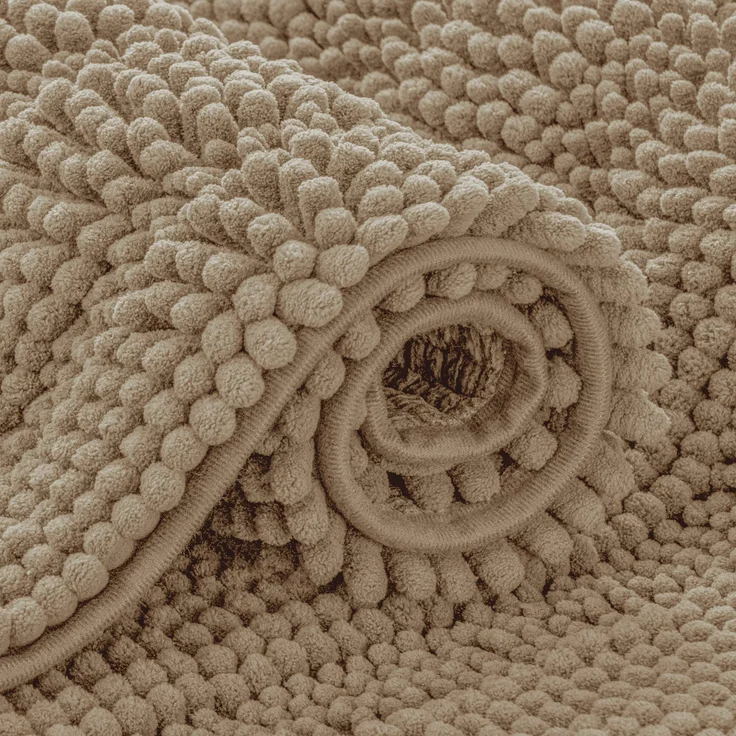 SUBRTEX Badezimmerteppich, Chenille, weich, rutschfest, gestreift, Plüsch-Badvorleger, Teppiche für Badezimmer, wasserabsorbierend, schnell trocknend, maschinenwaschbar (Sandfarben, 40,6x61 cm) – Bild 1