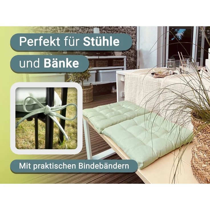 ZOLLNER Stuhlkissen, 40 x 40 x 3 cm, mit Bindebänder, für Indoor und Outdoor – Bild 2