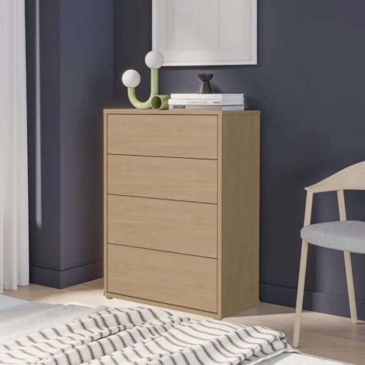 Forte Alice Springs Kommode 70 80, modern-minimalistisch, 4 Schubladen, Wohn-/Schlafzimmer, Holzwerkstoff, Elegancia Eiche Holzdekor, 74,5 cm breit x 99,1 cm hoch x 34,9 cm tief – Bild 10