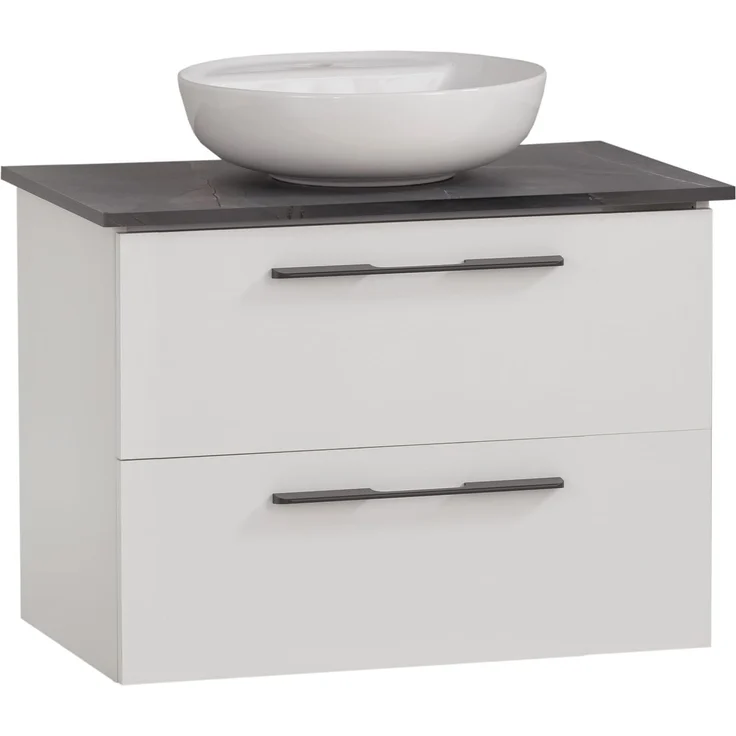 Schildmeyer Waschtisch Maxim 701862, rundes Aufsatzbecken, weiß matt/Marmor Optik