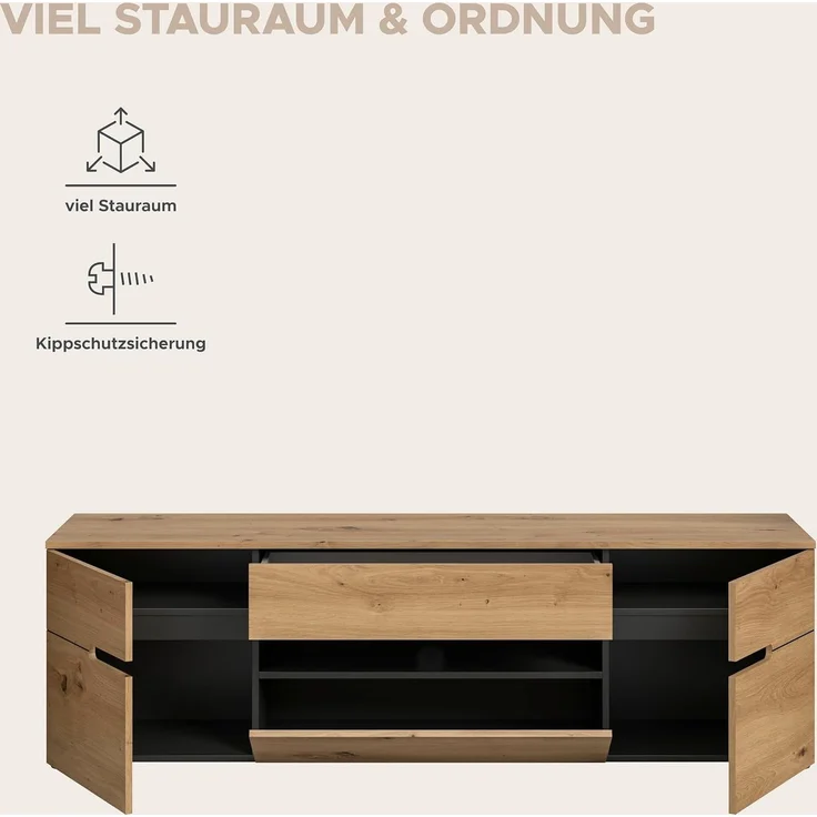 TV Lowboard (B/H/T: 55x184x44 cm) in Artisan Nachbildung – Bild 8