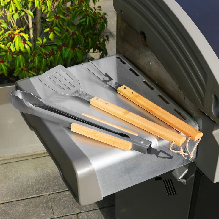 bremermann Grillbesteck-Set Grillbesteck 3er Set // Edelstahl mit Bambusgriffen – Bild 2