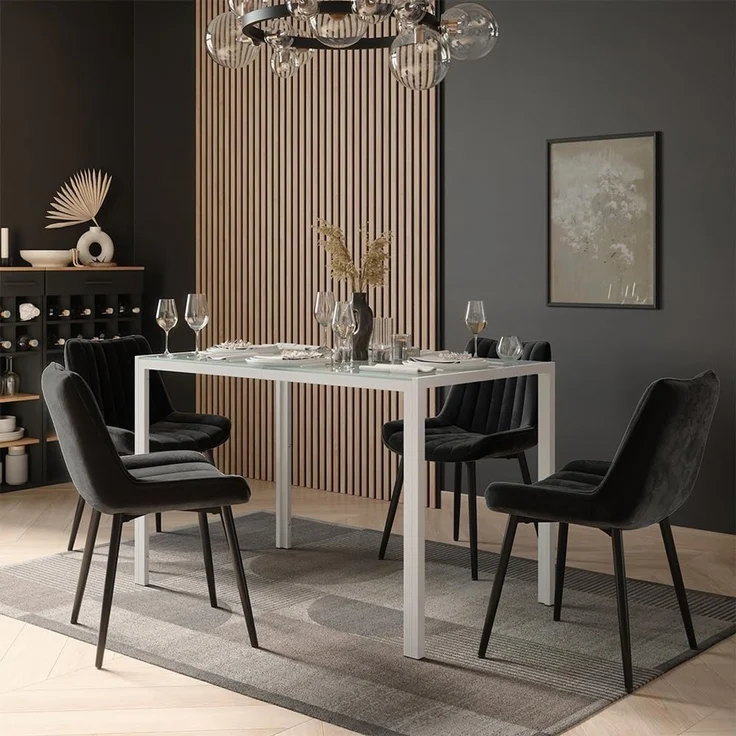 Esstisch Set Grand Weiß 120x70 cm mit 4 Stühlen (Schwarz) Vicco – Bild 2