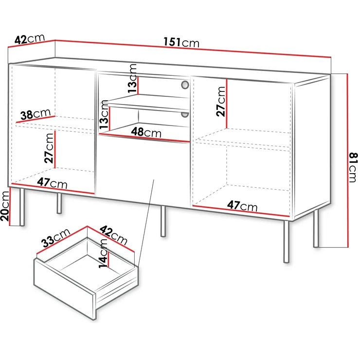 Mirjan24 'Trigev' Kommode mit 2 Drehtüren und Schublade, Laminatplatte nuss warmia, 81 x 42 x 151 cm – Bild 5