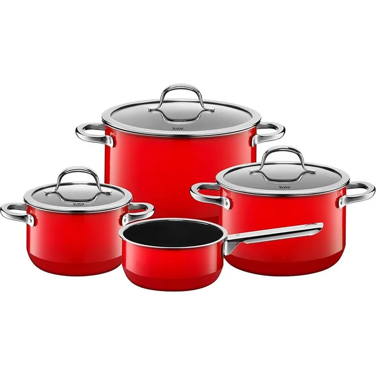 WMF Silit Passion Red Topfset 4-teilig mit Glasdeckel