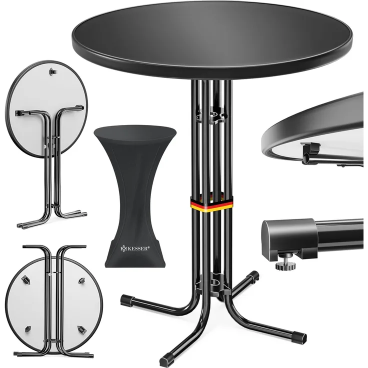 KESSER® Gastro Stehtisch klappbar Bistrotisch | Pulverbeschichtete Edelstahlplatte | höhenverstellbare Füße | Partytisch Tisch Ø 70cm | In- & Outdoor | Empfangstisch | Klapptisch inkl. Husse Schwarz