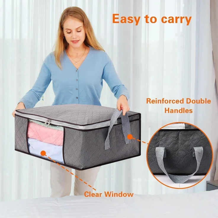 6er Set Faltbare Aufbewahrungstaschen 35L Transparente Fenster Tragegriffe Grau – Bild 4
