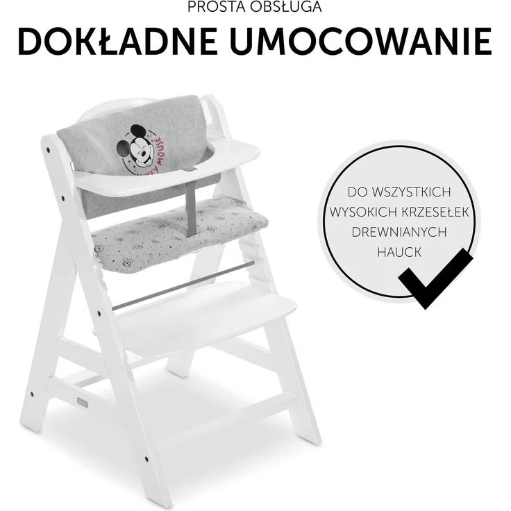 Hauck Sitzkissen Holzhochstühle Highchair Pad Deluxe,Kompatibel Alpha+,Beta+Bauähnlichen Modellen,Maschinenwaschbar,Einfache Befestigung Klettverschlüssen,Mickey Mouse Grey,66778,Mickey Mouse Grau – Bild 5