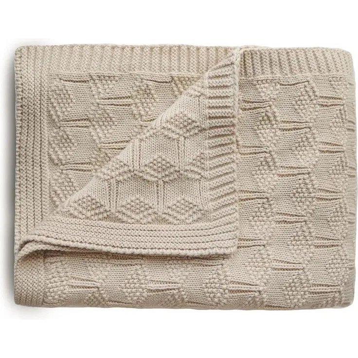 mushie Gestrickte Decke für Baby & Kinder | Decke auf 80x100 cm & 100% Bio-Baumwolle | Vielseitig & Perfekt für jedes Wetter (Honeycomb Beige)