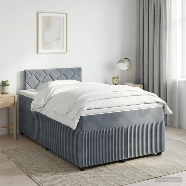 vidaXL Boxspringbett mit Matratze Dunkelgrau 120 x 190 cm Samt 3451644 – Bild 1