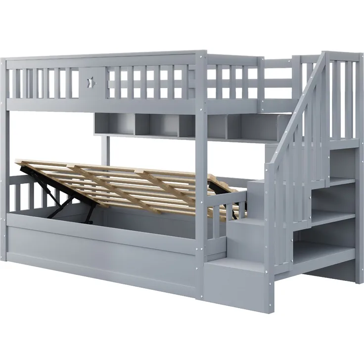 ZUBALIYA Bettgestell für Matratzen 253 x 95 x 151 cm, Bettgestell aus Holz, als Schlafplatz für Schlafzimmer und Gästezimmer, Grau