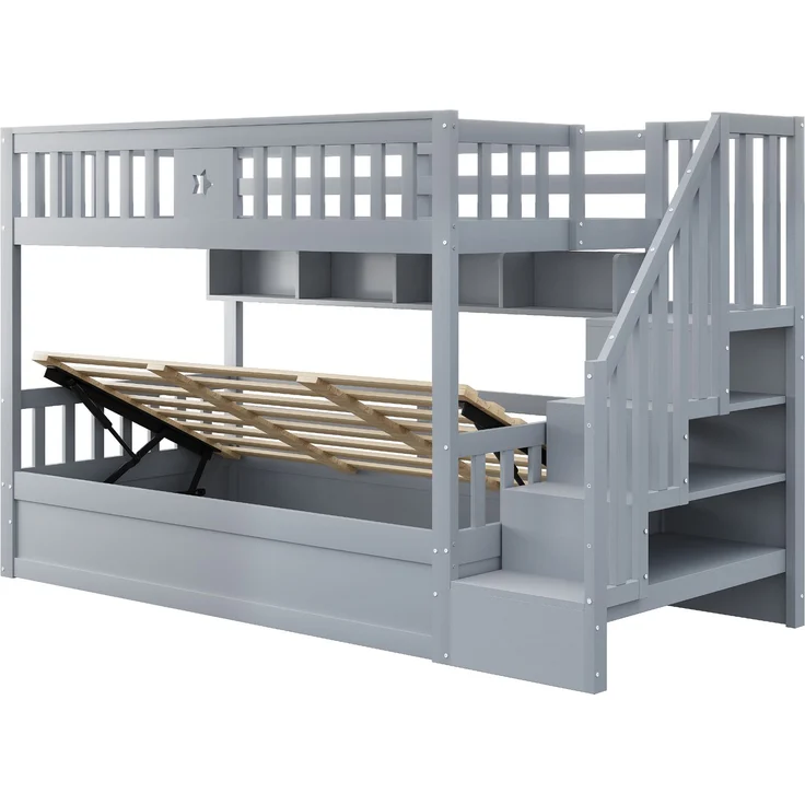 ZUBALIYA Bettgestell für Matratzen 253 x 95 x 151 cm, Bettgestell aus Holz, als Schlafplatz für Schlafzimmer und Gästezimmer, Grau – Bild 1
