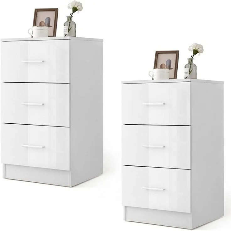 COSTWAY Nachttisch (2-St), mit 3 Schubladen, 37 x 34 x 66,5 cm, weiß – Bild 4