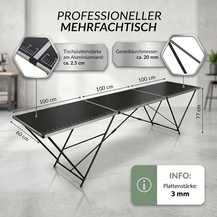 Tapeziertisch Alu Flohmarkttisch 300x60 cm Klapptisch klappbar mit Messskala – Bild 3