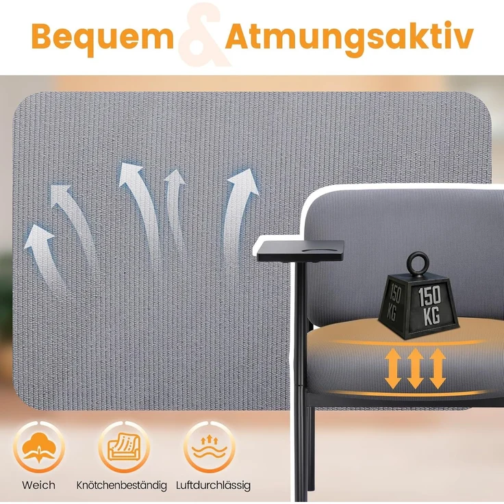 COMHOMA Loungesessel Sessel Relaxsessel Ohrensessel modern, Polsterstuhl mit Metallbeinen, Einzelsofa für Wohnzimmer/Schlafzimmer/Garten, Grau – Bild 8