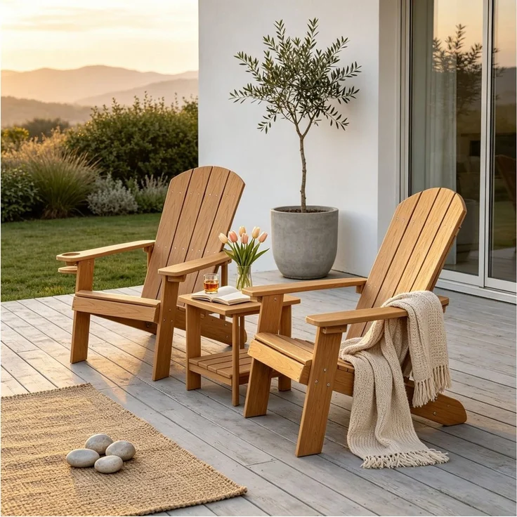 NJLyuhome Gartenstuhl Allwetter-Adirondack-Stuhl mit Getränkehalter & Ablagefach (1 St), Aus wetterfestem HIPS, pflegeleicht für Terrasse, Garten & Balkon – Bild 1