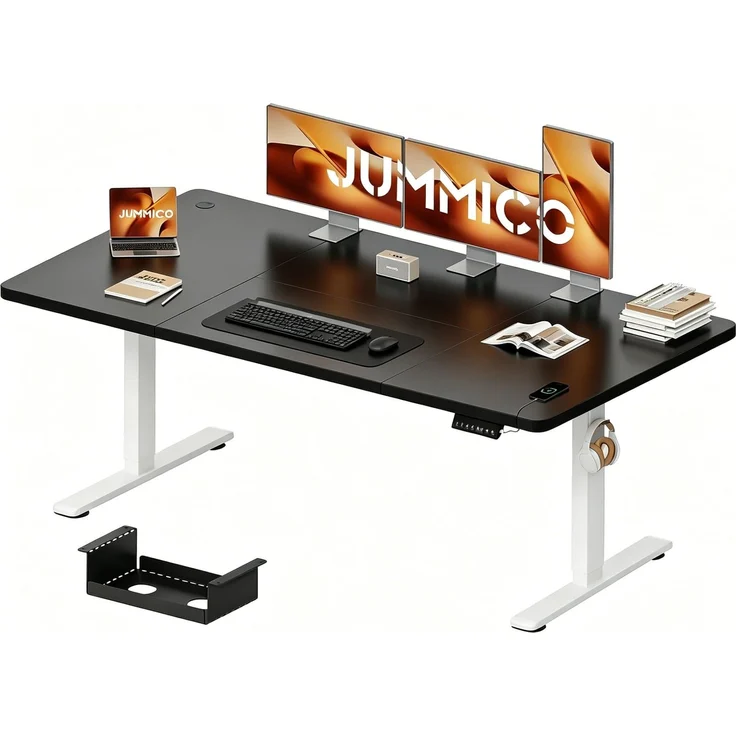 JUMMICO Höhenverstellbarer Schreibtisch 180x80 cm mit Kabelwanne, Höhenverstellbar Elektrisch Stehpult mit USB-Buchse, Computertisch, Ergonomischer Steh-Sitz Tisch, Bürotisch