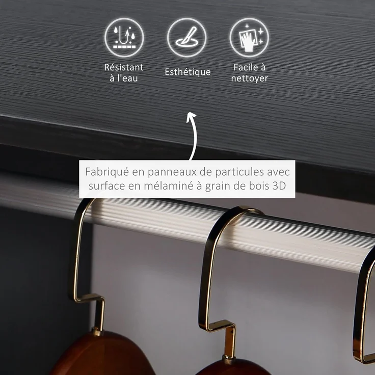 HOMCOM Kleiderschrank, 2 Fächer, 4 Lenkrollen, Maße: 60 x 40 x 128 cm, Schwarz – Bild 3