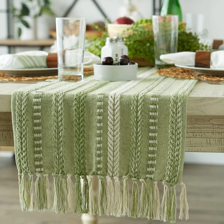 DII Farmhouse Braided Stripe Tischläufer-Kollektion, Baumwolle, antik-grün, 15x108 – Bild 4