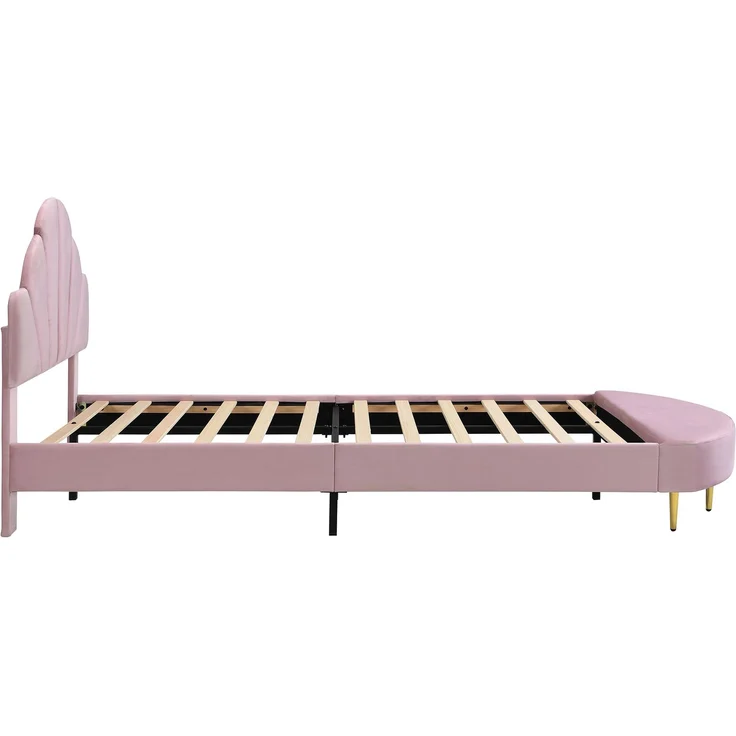 Merax Polsterbett, 90 x 200cm Einzelbett, Kinderbett mit Samtkopfteil, Mit einer Bettbank in gleicher Farbe, Weiche Antikollisions-Schwammkante, Rosa – Bild 7