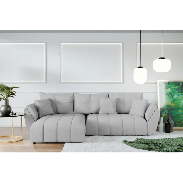 AX LIVING L Form Couch hellgrau Verciani Schlaffunktion Bettkasten 280 – Bild 3